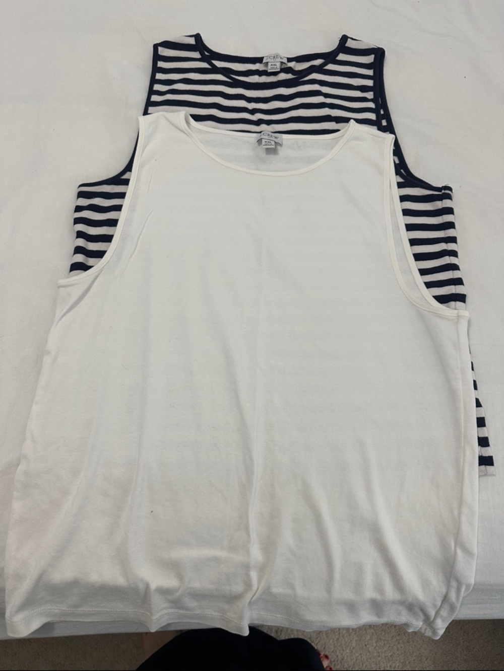 Pack of 2 J Crew XXL Crew Neck Sleeveless Tank Tops - White & Navy Stripe